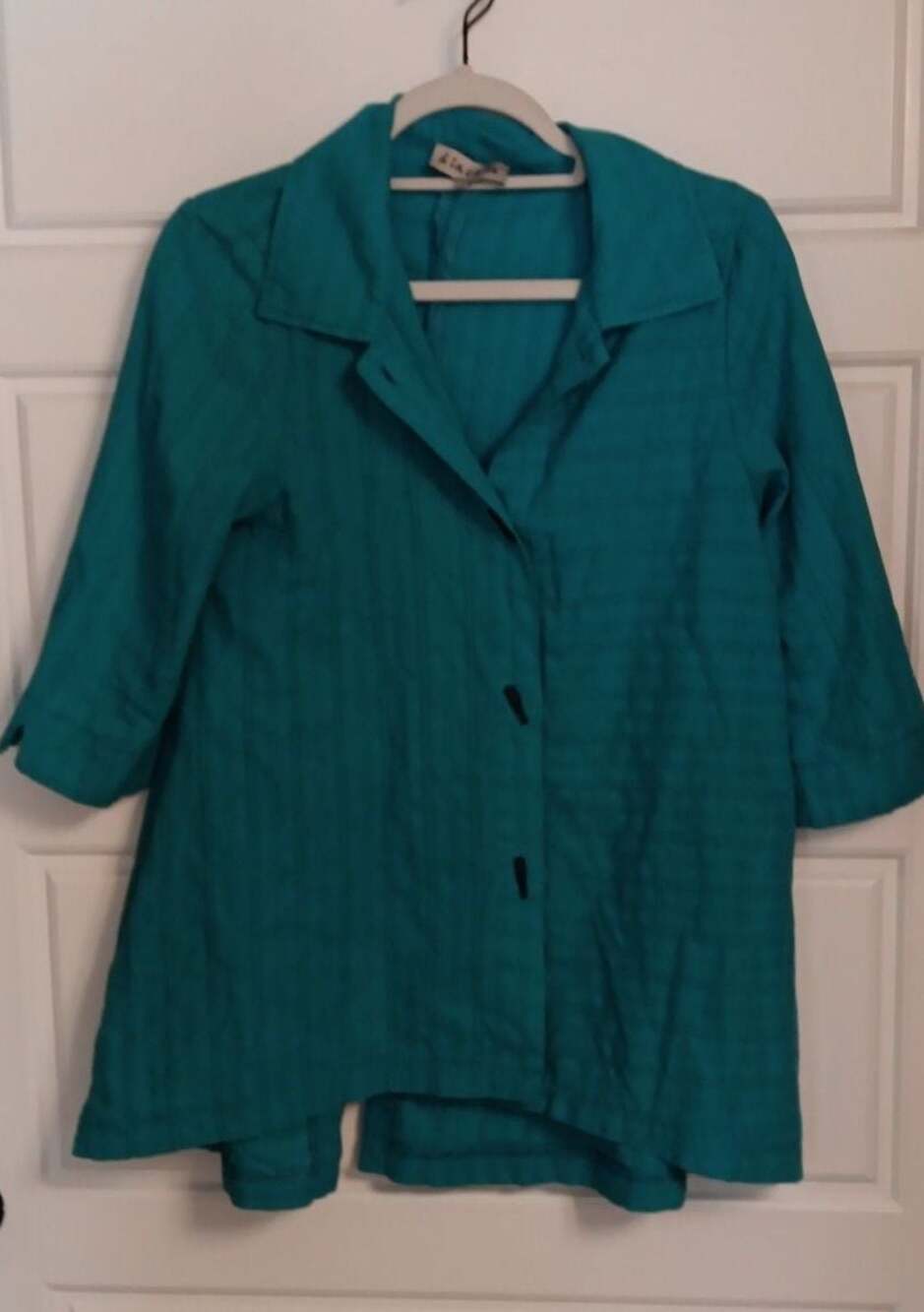A La Carte Teal Blue 3/4 Sleeve Button Front Jacket Blazer Size M